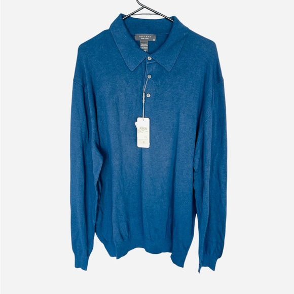 Nwt-TOSCANO ITALY Sweater Men Size XL Pure Merino Wool Blue 1/4 Button Pullover - Picture 5 of 7